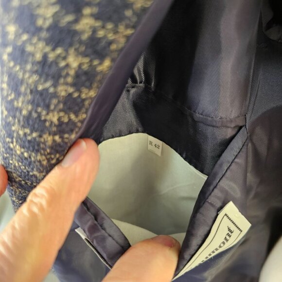 80s Jean Baptiste Caumont 3 Button Sport Coat Navy Taupe Wool Ventless Mens 42R - Picture 8 of 12